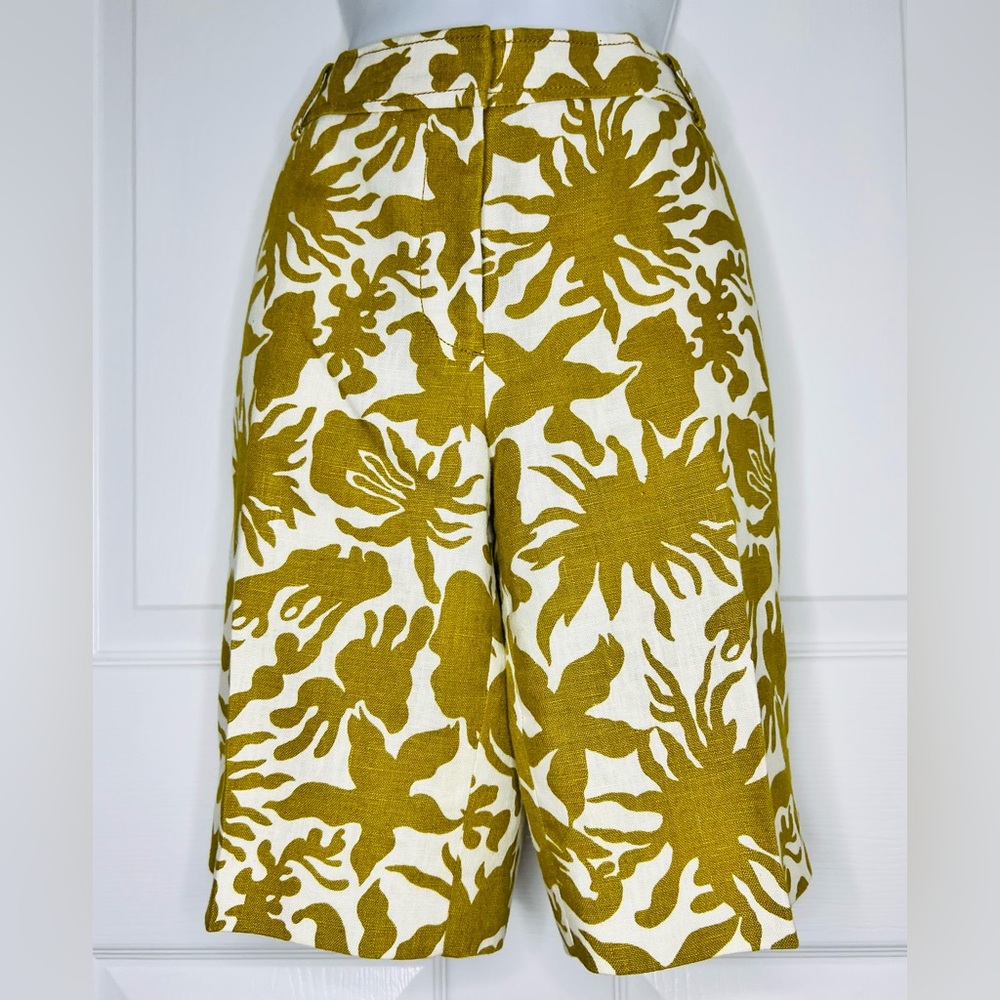 J. Crew Women’s Mustard White Linen Patterned Bermuda Shorts